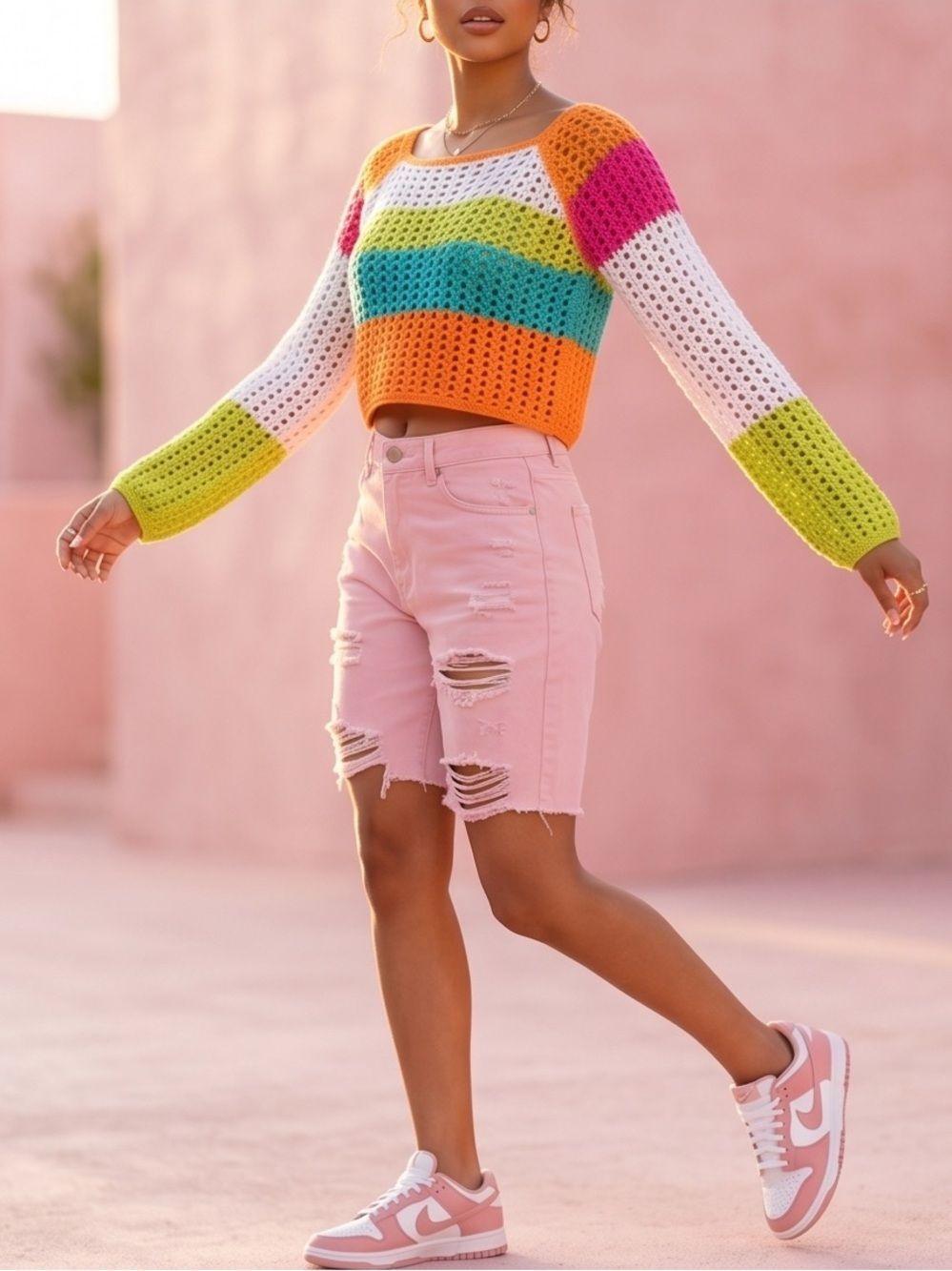 WILD FABLE Multicolor Crochet Cut out Crop Top SIZE SMALL - Picture 4 of 7